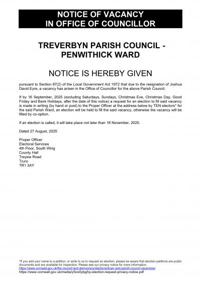 Notice of Vacancy - Penwithick Ward